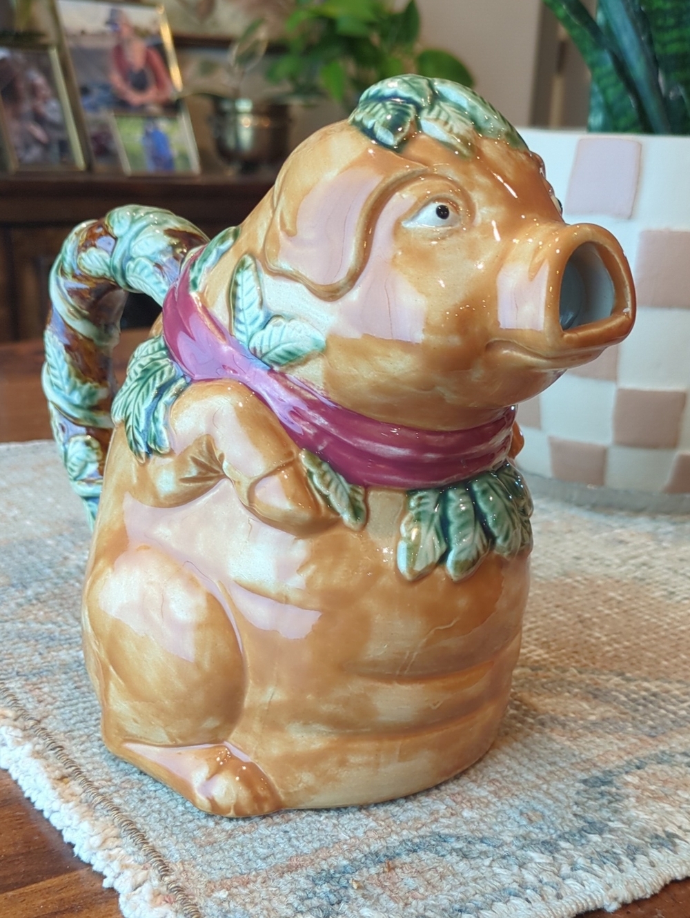 Rare Antique Italian Majolica Ceramic Pig Pitcher